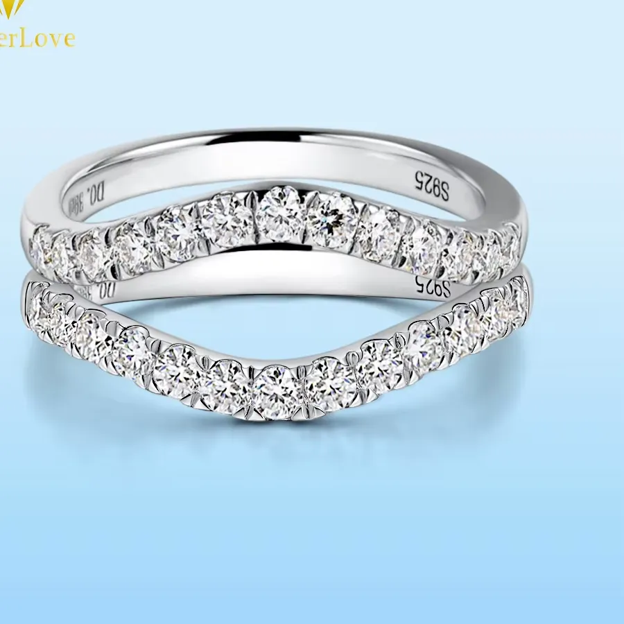 Authentic Eternal Curve Of Light Moissanite Promise Band In 925 Sterling Silver