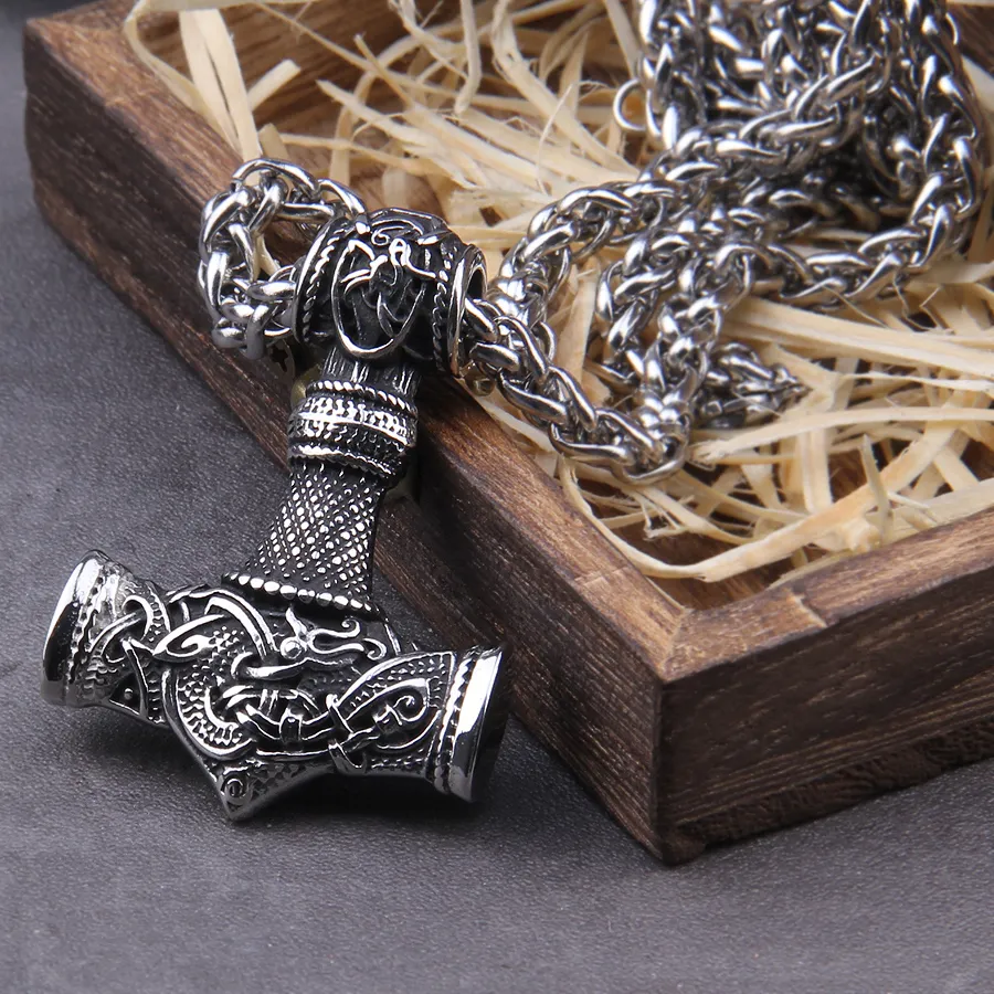 Authentic Thor's Hammer Talisman Necklace With Dragon Guard