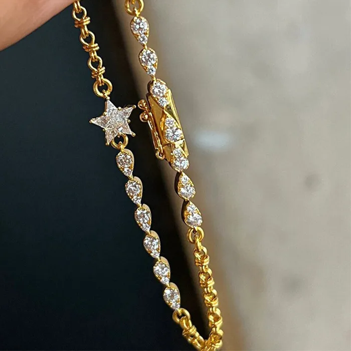 Authentic Foxanry Sparkling Zircon Star Geometric Bracelet Heavy Industry Exquisite Elegant Jewelry