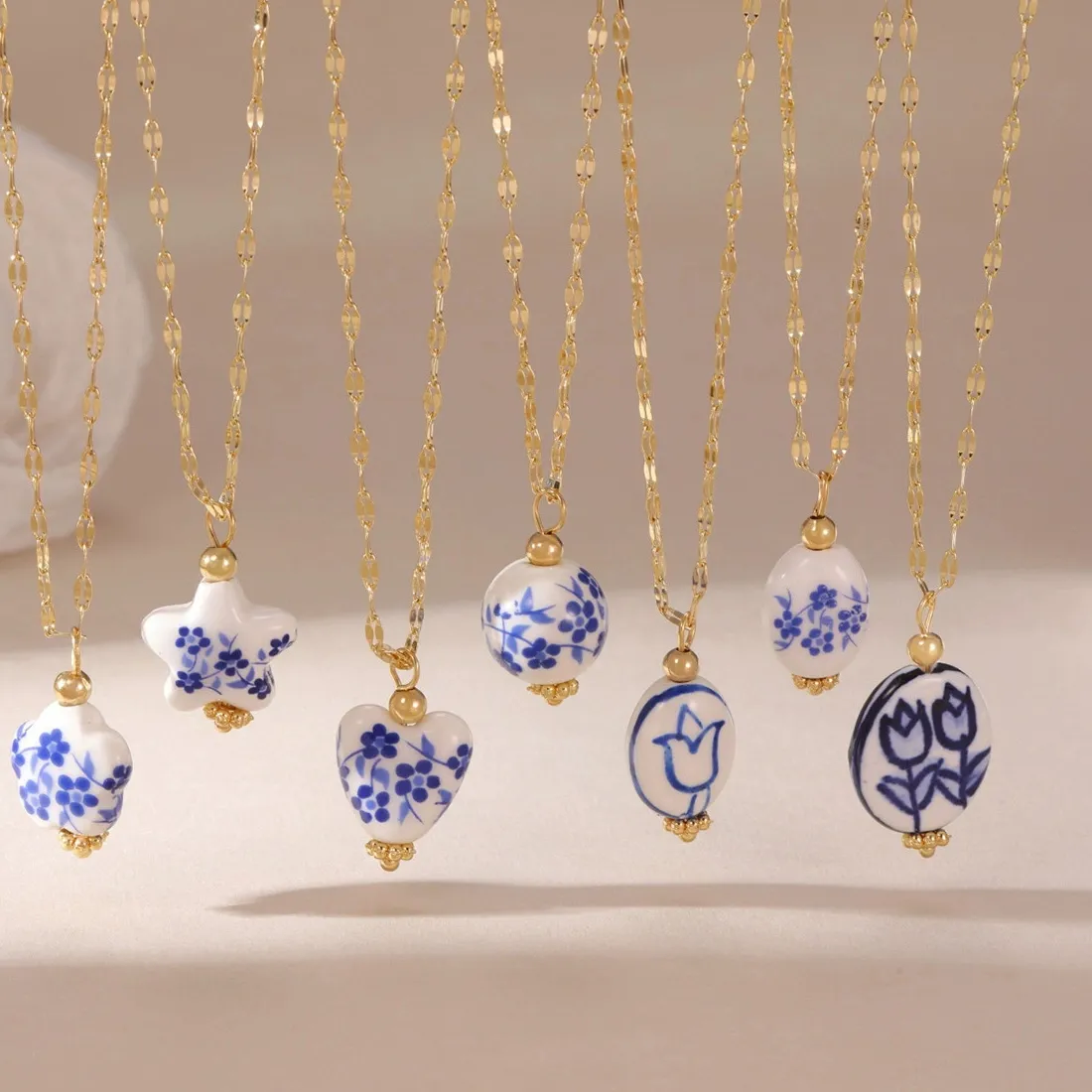 Authentic Celestial Chinese Porcelain Star & Heart Talisman Necklace