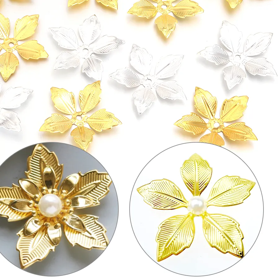 Authentic 30pcs Vintage Gold Silver Colors Flowers Blank Receptacle Connectors Charm Findings For Jewelry Making DIY Accessories