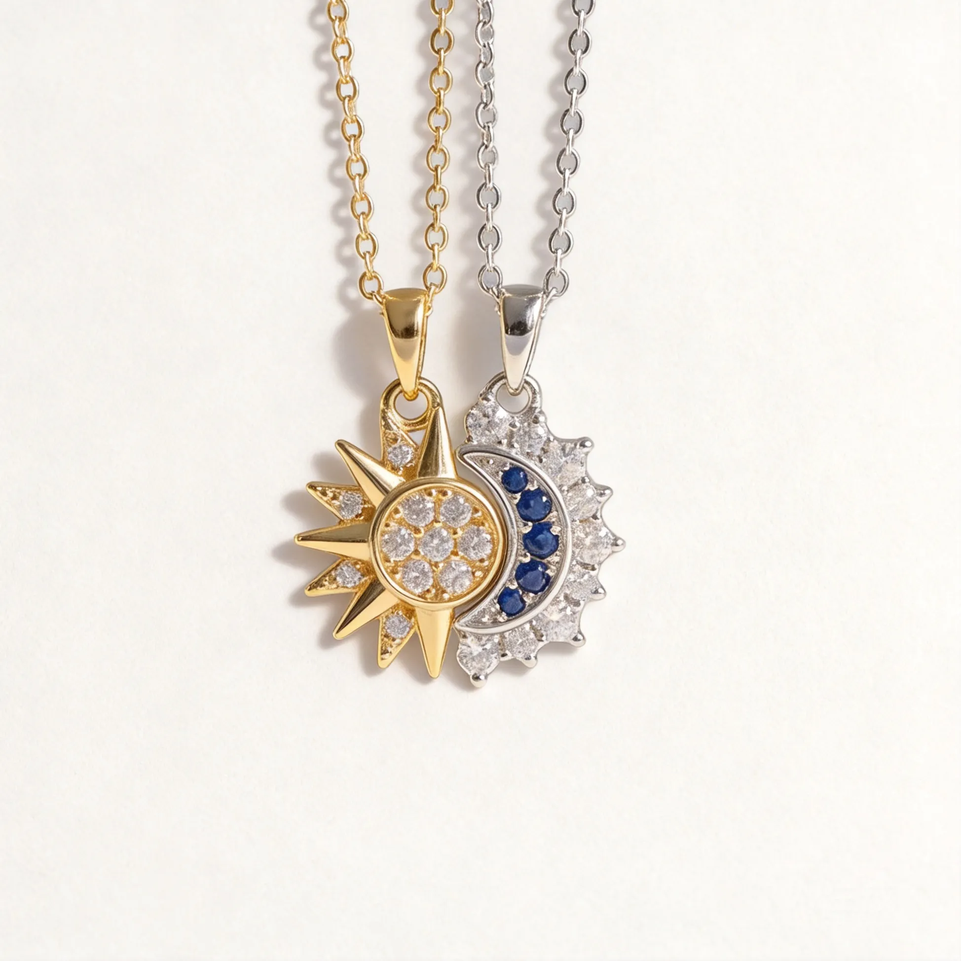 Authentic Yno Traditional Chinese Auspicious Sun And Moon Blessing Lucky Micro Inlaid Cz Stone Pendant Necklace Dainty Clavicle Cha