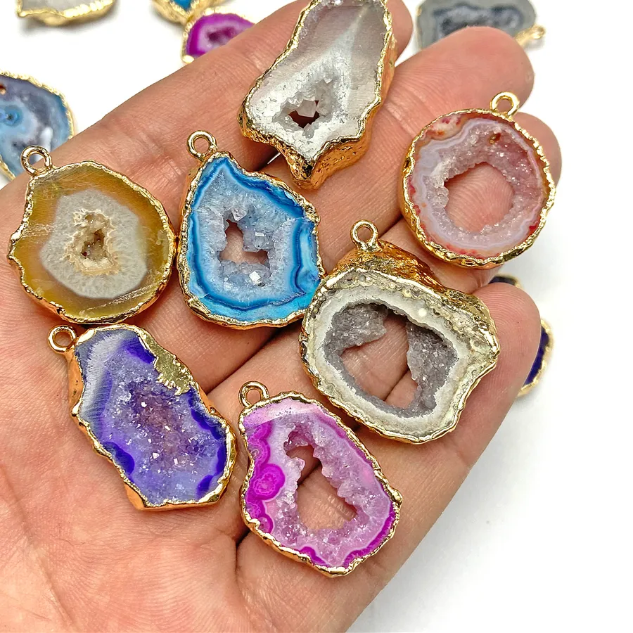 Authentic Celestial Spark Druzy Pendant - Aura Harmonizing Gold-Kissed Agate Charm