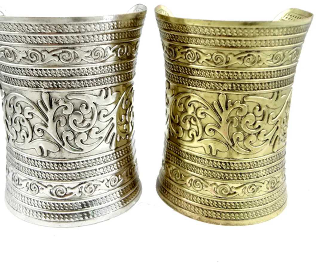 Authentic Gypsy Bronze Ethiopian Armlet Big Flower Wide Open Hand Cuff Bangles & Bracelets Boho Punk India Arm Jewelry