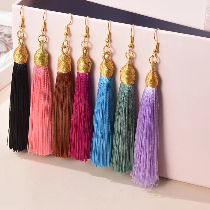 Authentic Whispering Silk Tassels Gold- Plated Bohemian Earrings Of Enchanted Movement