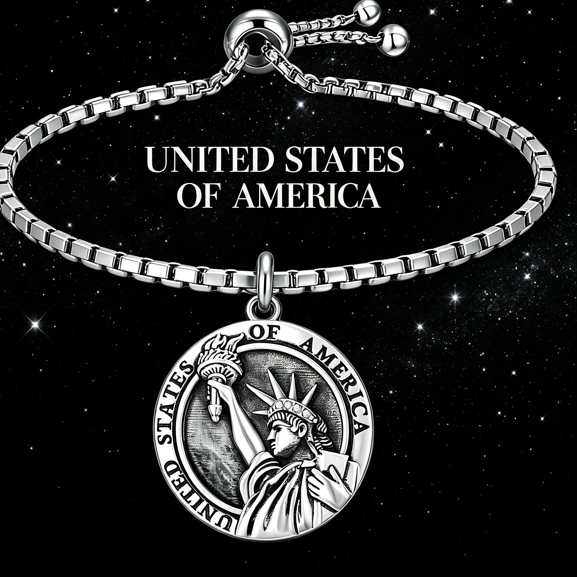 Authentic Silvery Statue Of Liberty Bracelet Usa Patriotic Jewelry