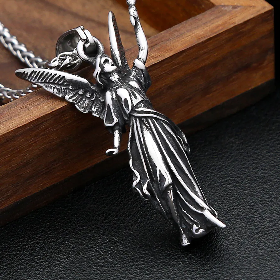 Authentic Classic Angel Statue Of Liberty Pendant Necklace 316L Chains Powerful Amulet Jewelry
