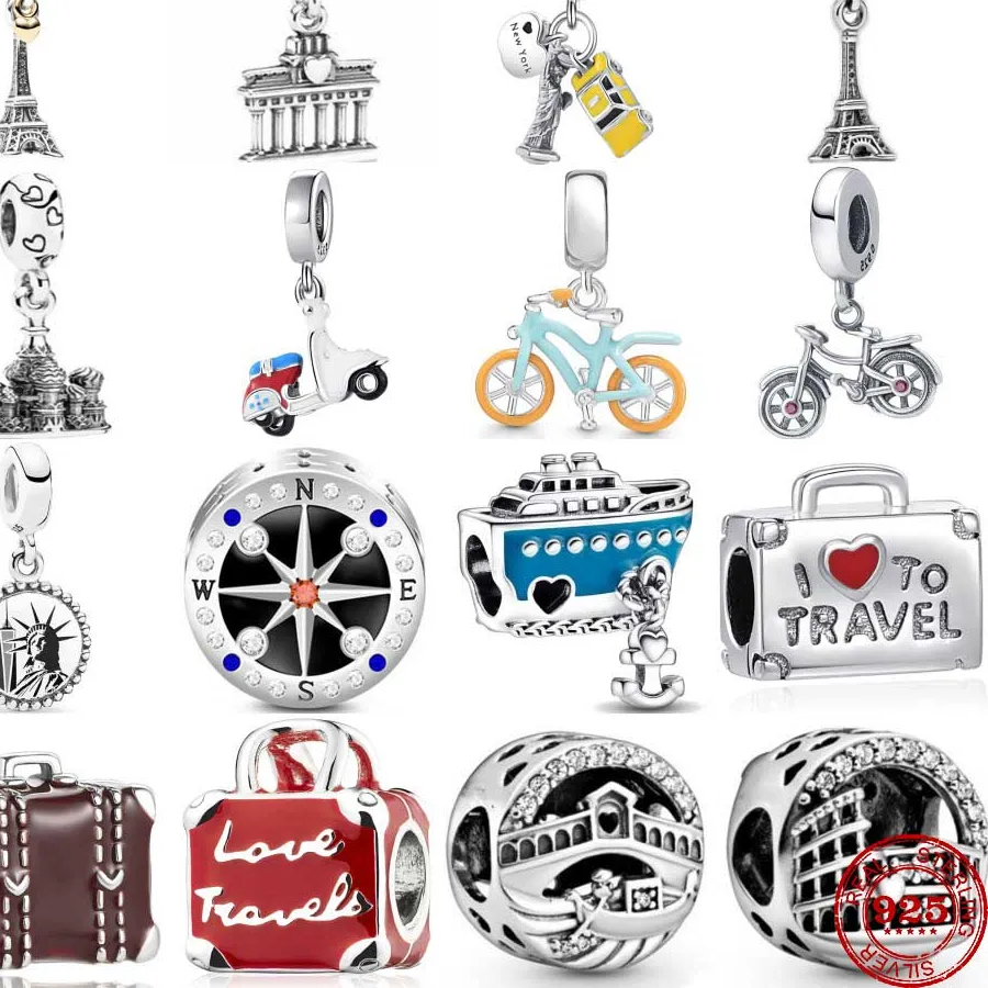 Authentic 925 Sterling Silver Travel Series Statue Liberty Tower Pendant Bead Diy Fit Original Pendant Charms Bracelet Jewelry