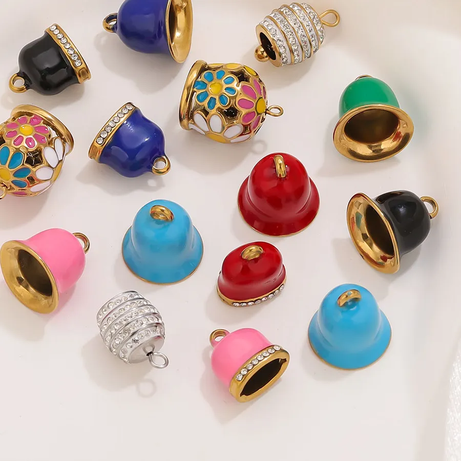 Authentic 2PCS Gold-Plated Enamel Bell Charms DIY Jewelry Decorative Pieces for Making Women's Earring Necklaces Bracelets