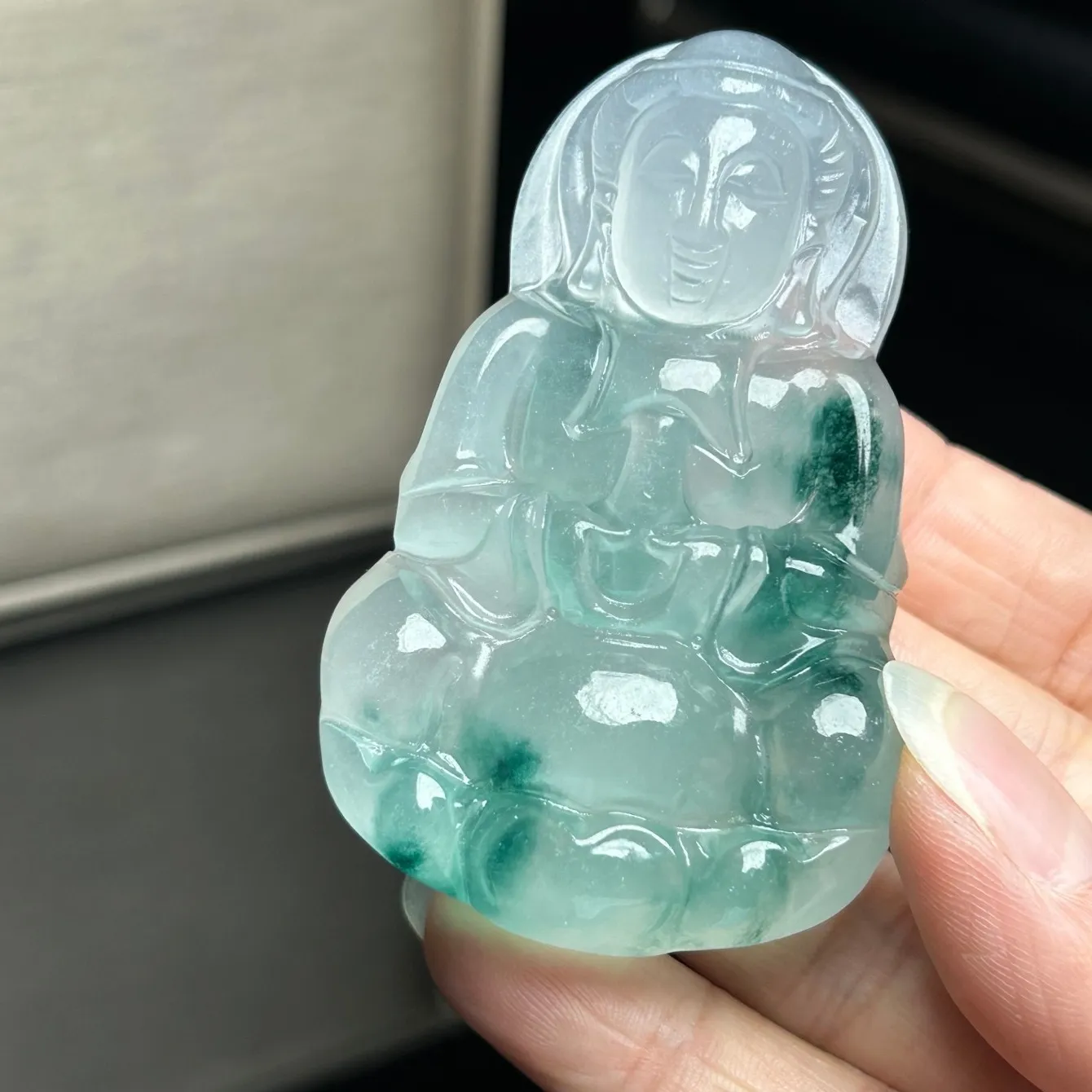 Authentic AAA Real natural high Ice green Jade Jadeite guanyin amulet Pendant&Necklaces