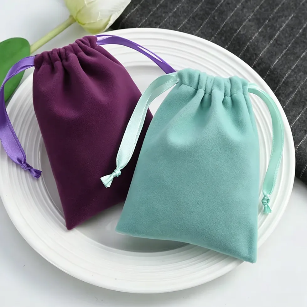 Authentic Thick Velvet Jewelry Bag Drawstring With Ribbon Small Pouches For Candy Bag Earring Packing Organizer Custom