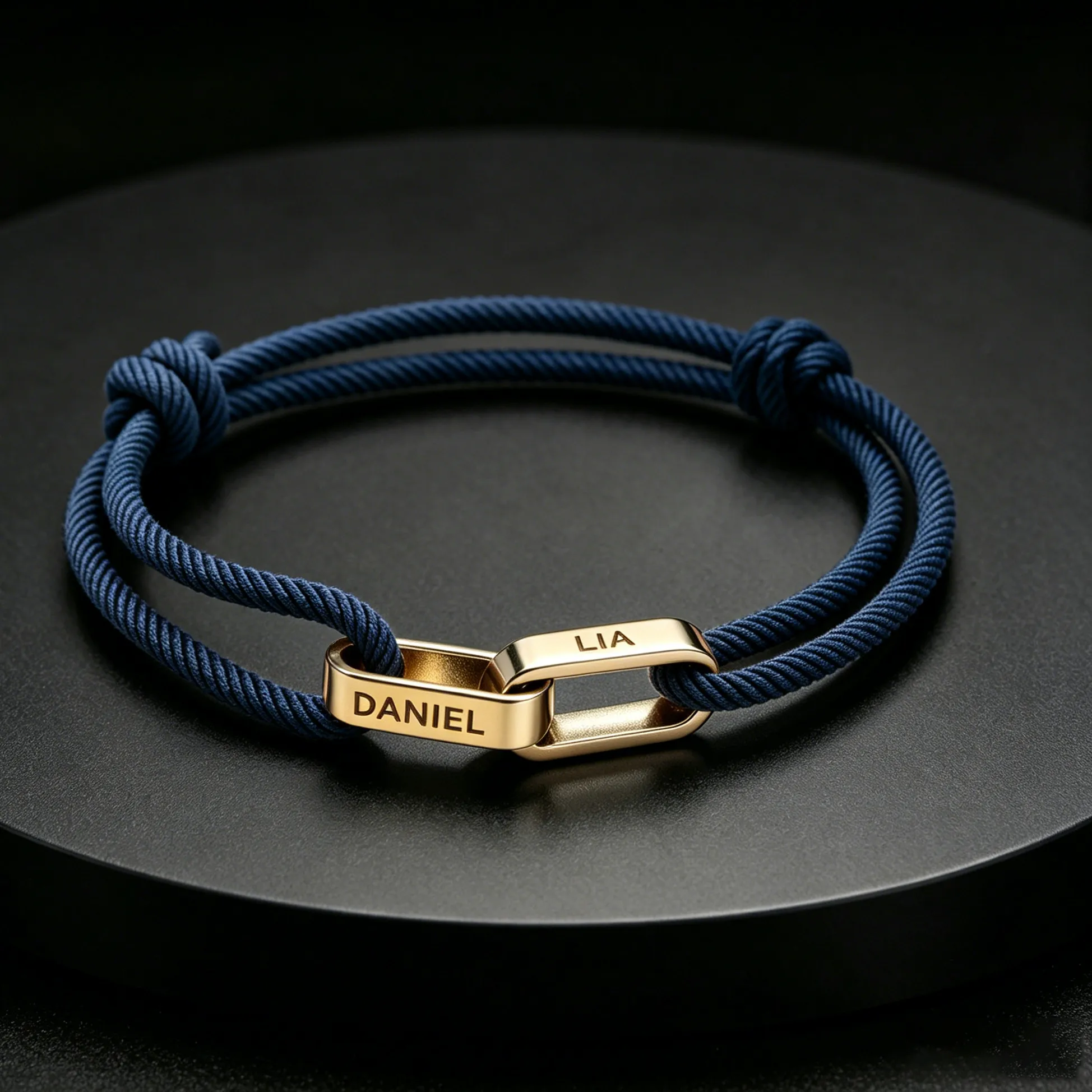 Authentic Double Ring Clasp Braided Couple Bracelet Laser Engraved Name Cord Personalized Jewelry