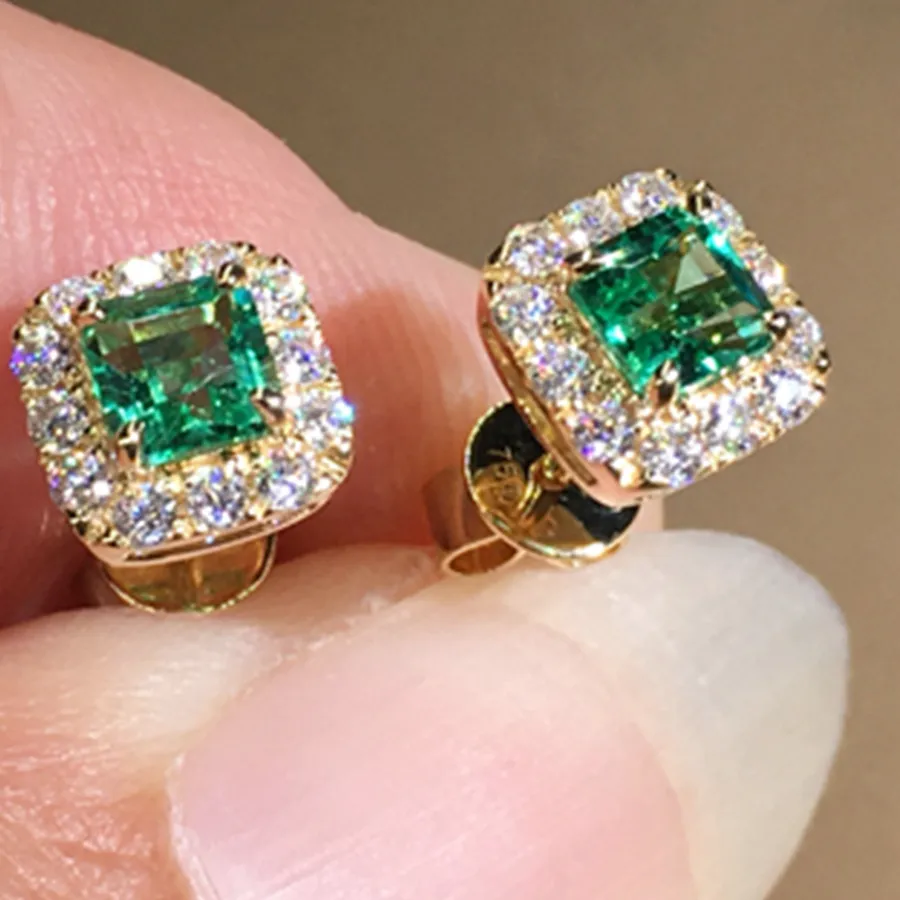 Authentic Cube Of The Wise Grandmother Emerald Zircon Studs Of Golden Clarity