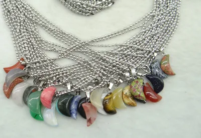 Authentic Lunar Stone Talisman A Crescent Of Crystal, Tiger Eye, Opal, Lapis, And Turquoise For Sacred Adornment