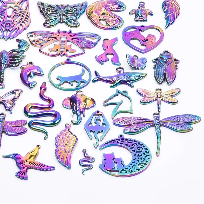 Authentic Multistyle Rainbow Animal Charms Snake Dragonfly Butterfly Pendants For Jewelry Making Charms