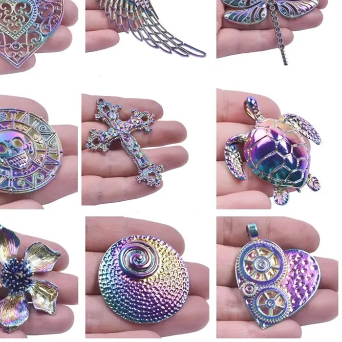 Authentic 2Pcs Skull Steampunk Rainbow Filigree Hearts Charms For Jewelry Making Diy Flowers Pendant Turtle Animal Accessories