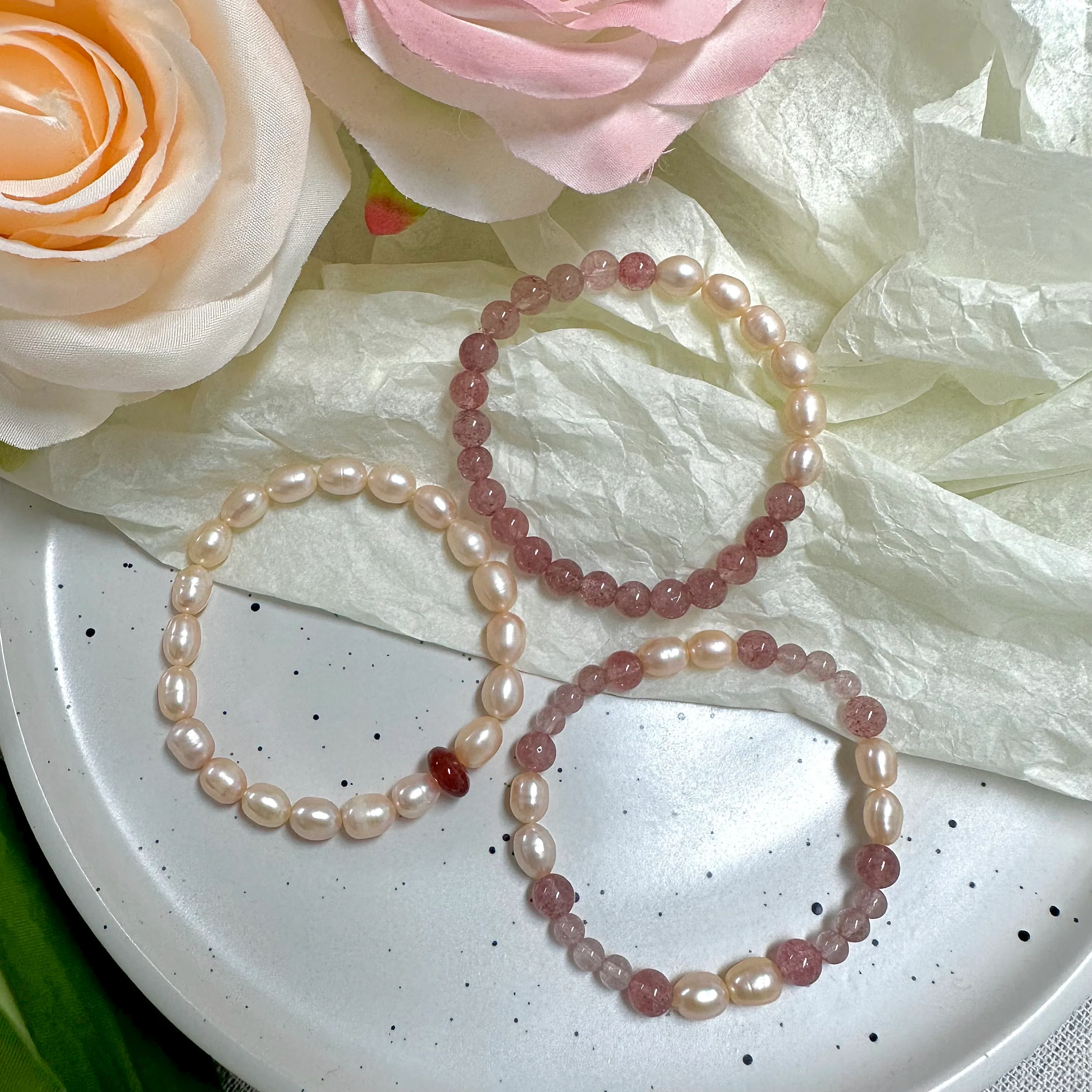Authentic Peach Blossom Bracelet Of Sweet Fortune Strawberry Quartz & Pearl Talisman