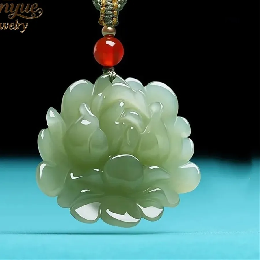 Authentic High- End Natural Hetian Jade Lotus Pendant Quality Jewelry Exquisite Elegant Charms Young
