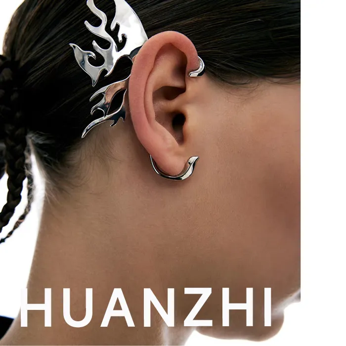 Authentic Huanzhi Silver Color Mechanical Butterfly Personalized Earrings Punk Hip Hop Jewelry Couple