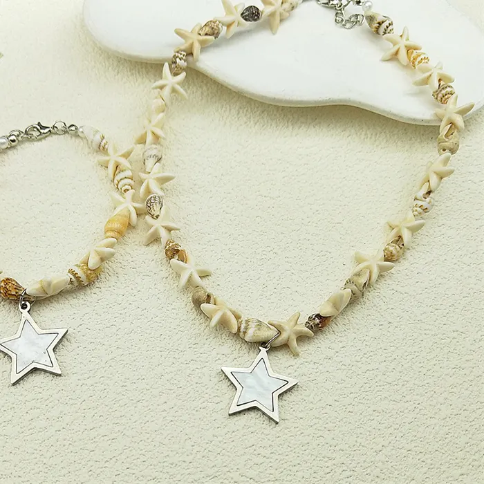 Authentic Trend Starfish Sea Star Bracelet Necklace Girls Summer Handmade String Rope Chains Female Bangle Jewelry