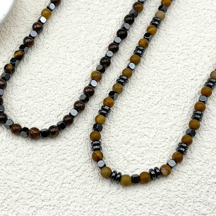 Authentic Natural Tiger Eye Stone Hematite Beads Chain Necklace Silver Color Lapis Lazuli Reiki Healing Amulet Jewelry