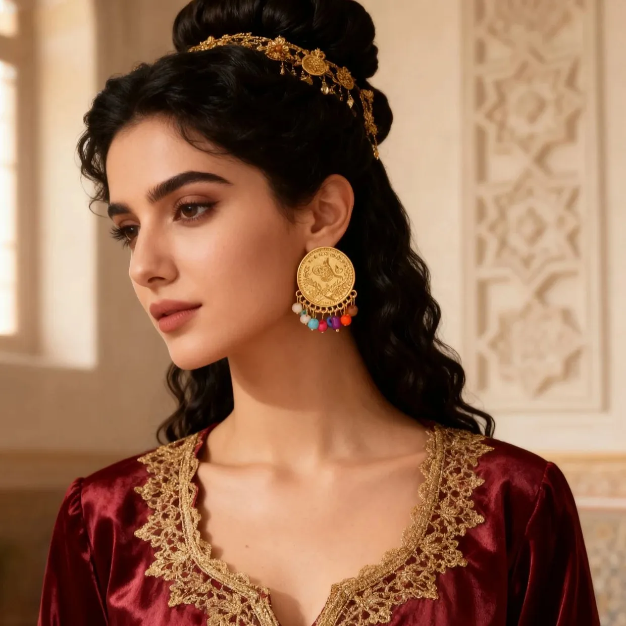 Authentic Celestial Coin Earrings Gold Plated Talismans Of Kurdish Heritage