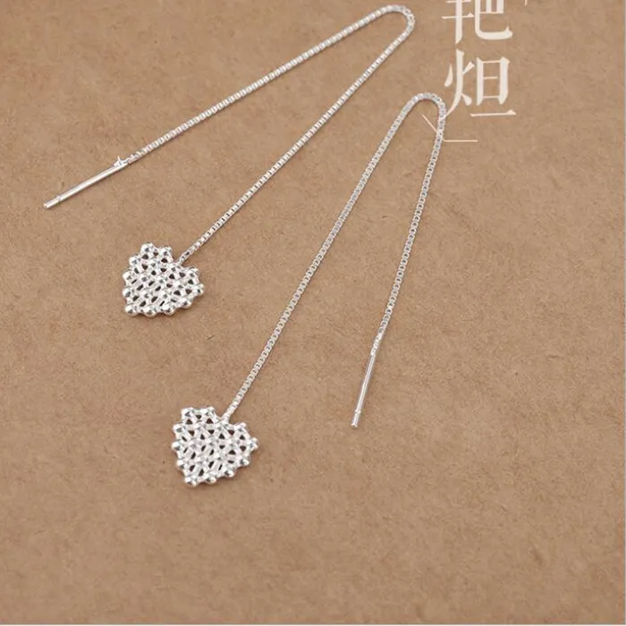 Authentic Whispers Of The Heart Long Hollow Heart- Shaped Dangle Earrings In 925 Sterling Silver