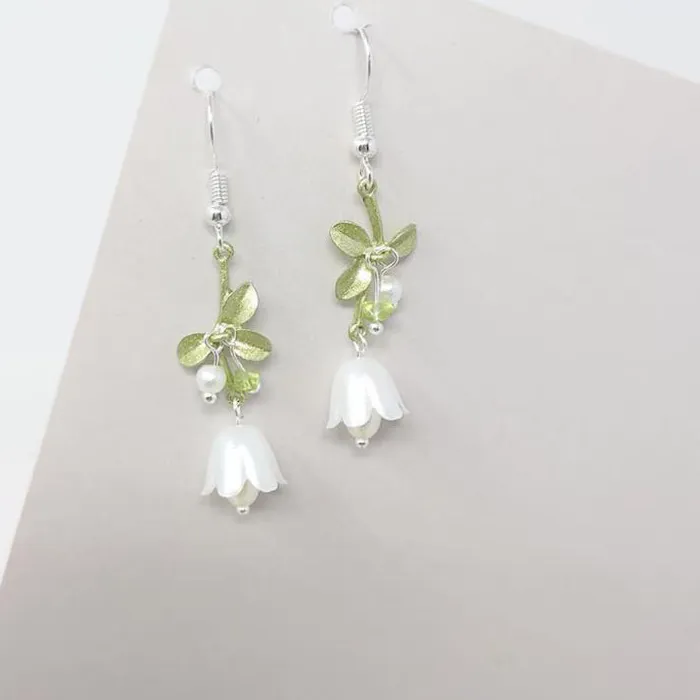 Authentic Whispers Of The Woodland Fay Lily Of The Valley Golden Talisman Earrings