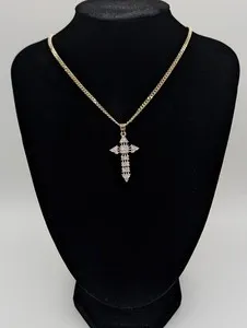 Authentic Crowned Cross Of Radiant Faith Gold Plated Ornate Pendant On Micro- Pavé Chain