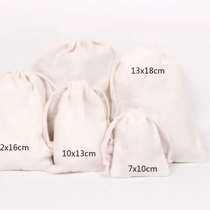 Authentic 50Pcs Cotton Pouch Jewelry Packaging Pure Cotton Drawstring Bag Makeup Storage Cloth Packing Bag Custom Logo