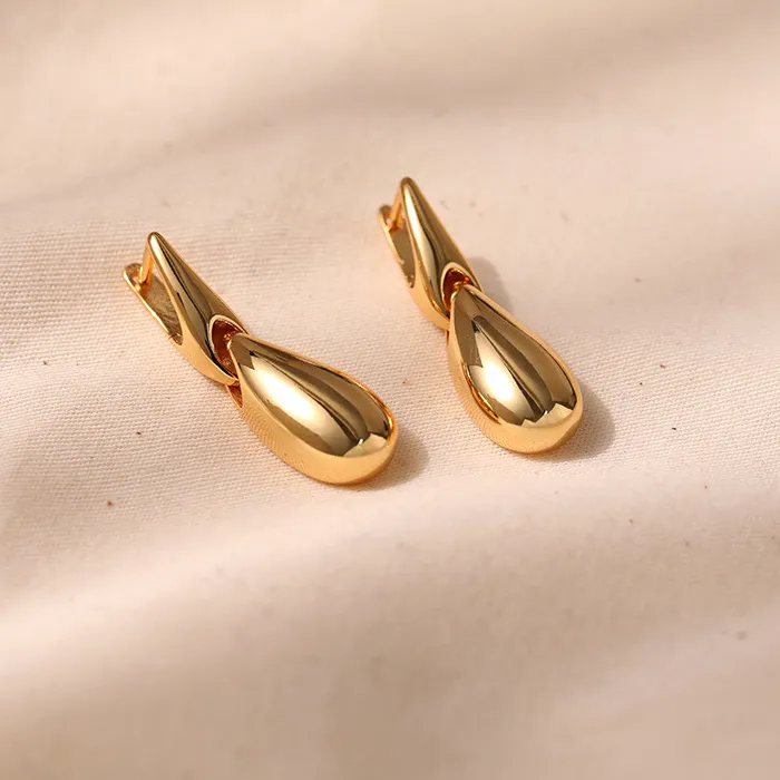 Authentic Copper Plated 18K Gold Geometric Teardrop Earrings Women Metal Texture Popular Jewelry Unique Personality Charm Design
