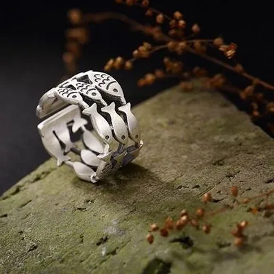 Authentic Leviathan's Current Sterling Silver Fish Ring Of Flow & Spiritual Grace