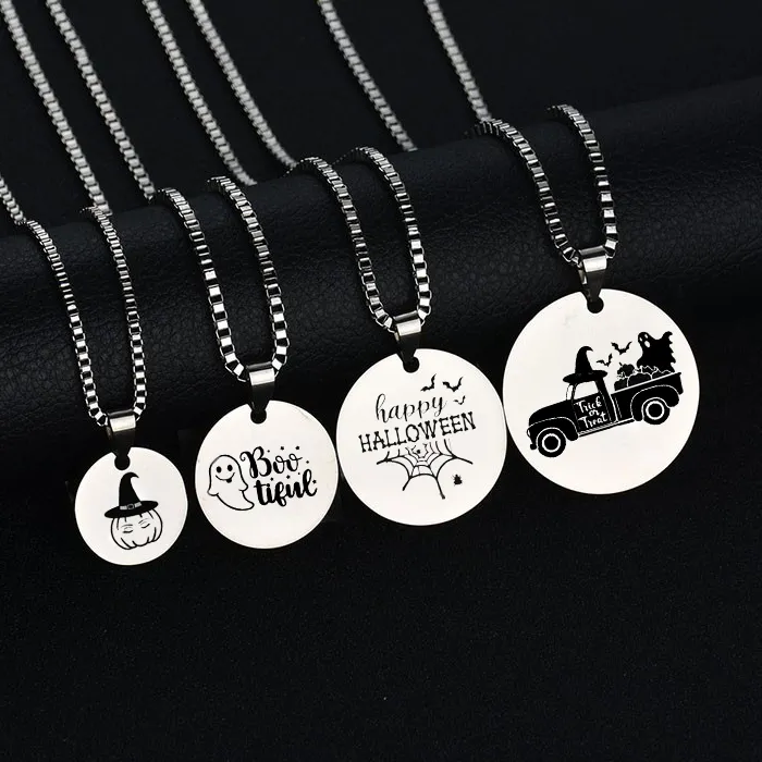 Authentic Letdiffery Halloween Necklaces Trick Or Treat Necklace Laser Engraved Words Photo Jewelry