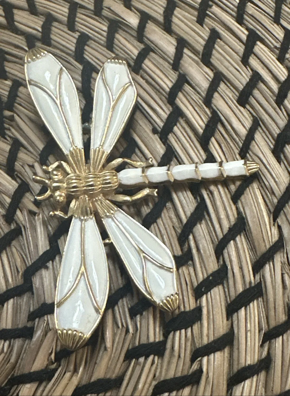 Authentic Dragonfly Whisper Talisman A Crown Trifari Gold & White Enamel Winged Brooch Of Transformation And Grace