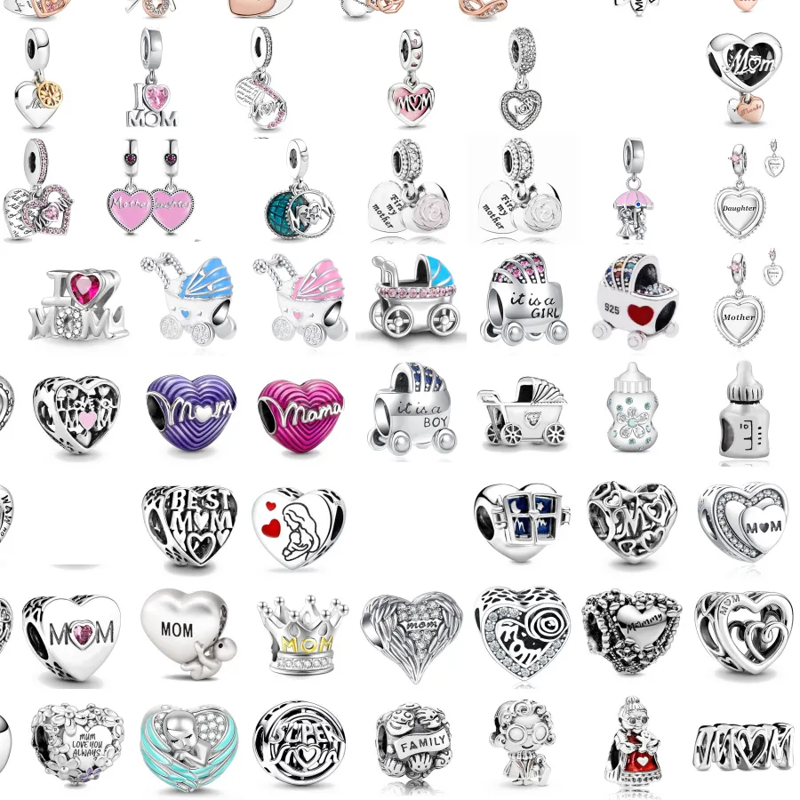 Authentic New 925 Silver Family Kid Mom Stroller Feeding Bottle Charm Bead fit Original Bracelet Accessories Trinket DIY Women Jewelry