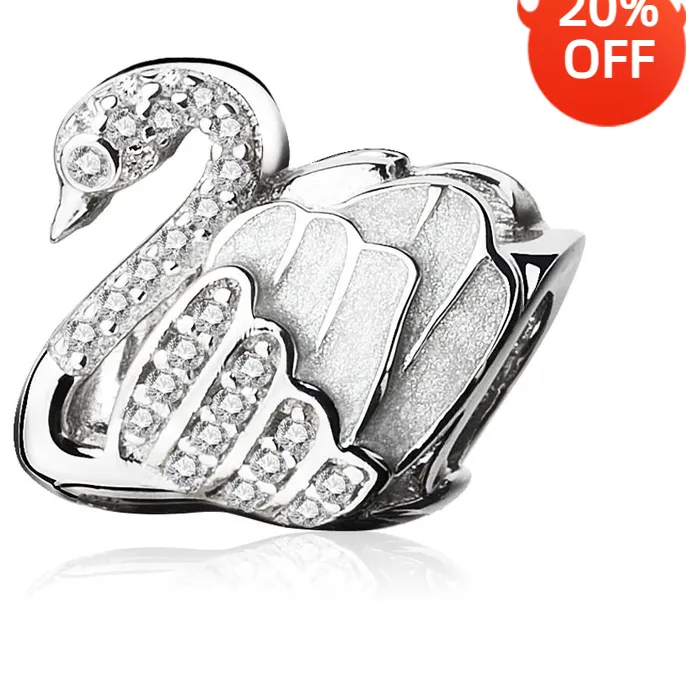 Authentic Athenaie 925 Sterling Silver Faith Swan Enamel Charms Beads Fit All European Bracelets Necklace