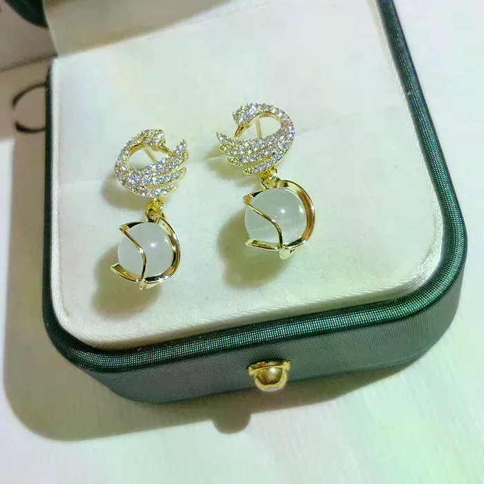 Authentic Wings Of Eternal Devotion Golden Swan Earrings