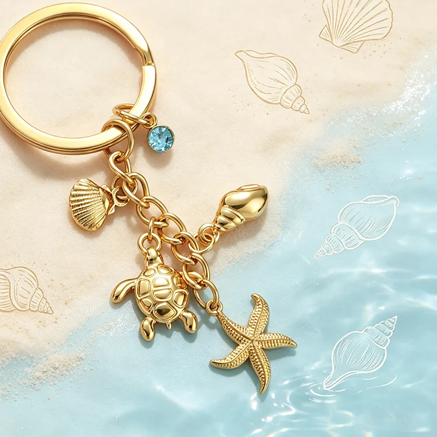 Authentic Tideborn Talisman Keychain Ocean Spirits, Shell & Starfish Charms In Gilded