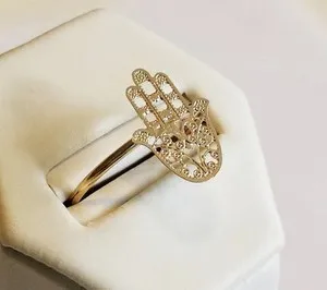 Authentic Talisman Of The Hamsa Sacred Gold- Plated Ring Of Divine Protection
