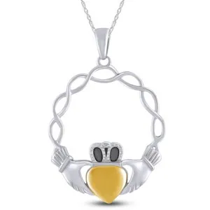 Authentic Eternal Union Celtic Wave Claddagh Pendant in Silver and Gold
