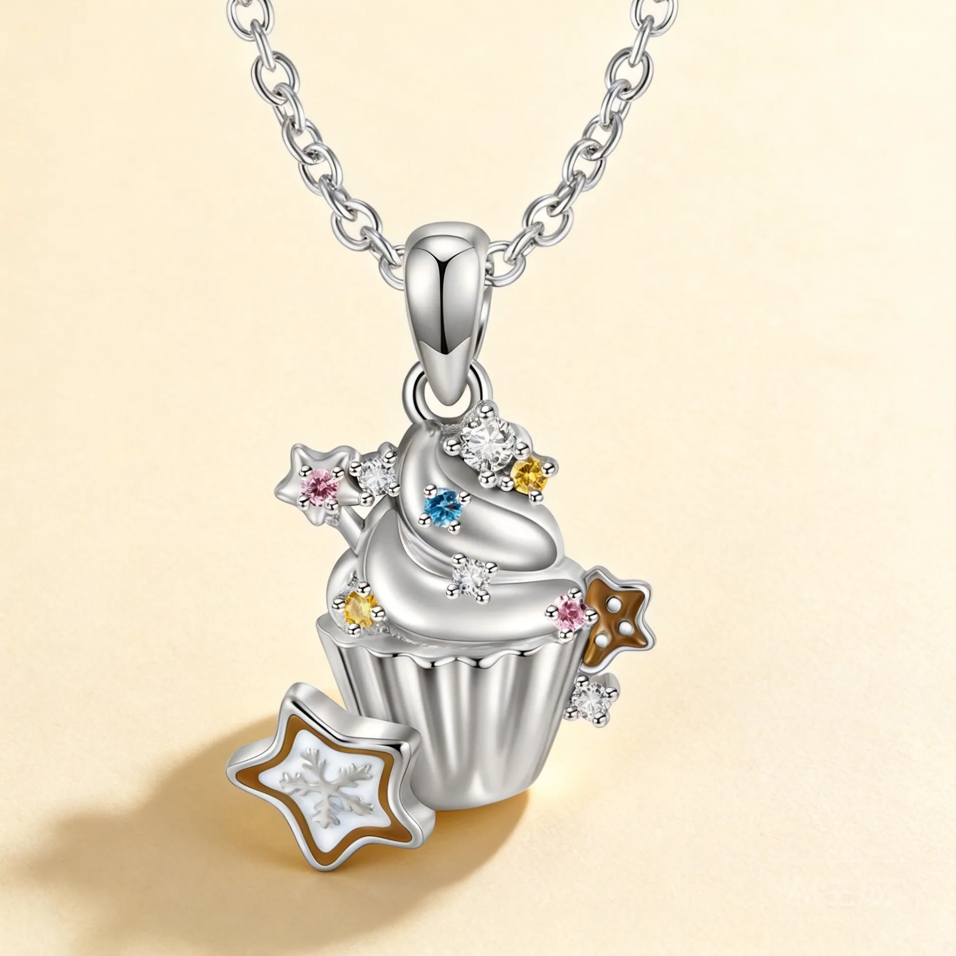Authentic Celestial Confection Pendant Rainbow Zircon & Sterling Silver Clavicle Necklace Of Sweet Blessings