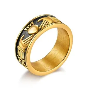 Authentic Claddagh Ring for Love, 18K Gold Plated Wedding Band 12,