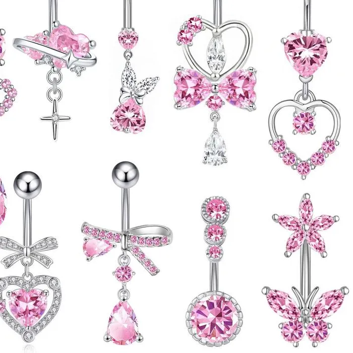 Authentic Hypoallergenic Belly Button Piercing Sparkling Zircon Navel Ring Classic Body Jewelry