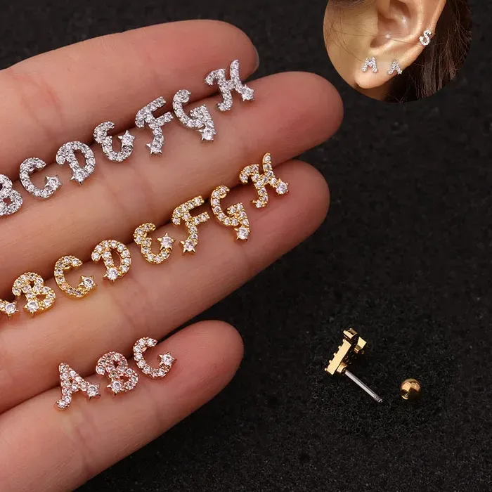 Authentic Celestial Script Ear Studs- Gold- Plated Alphabetic Talisman For Divine Expression