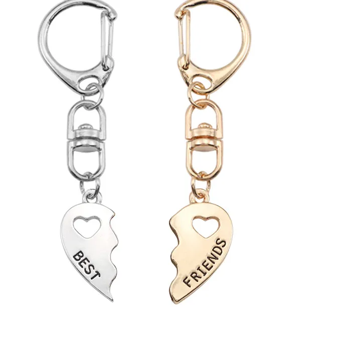 Authentic 2Pcs Friend Keychain Hollow Love Heart Friends Forever Pendant Bff Friendship Jewelry Accessories