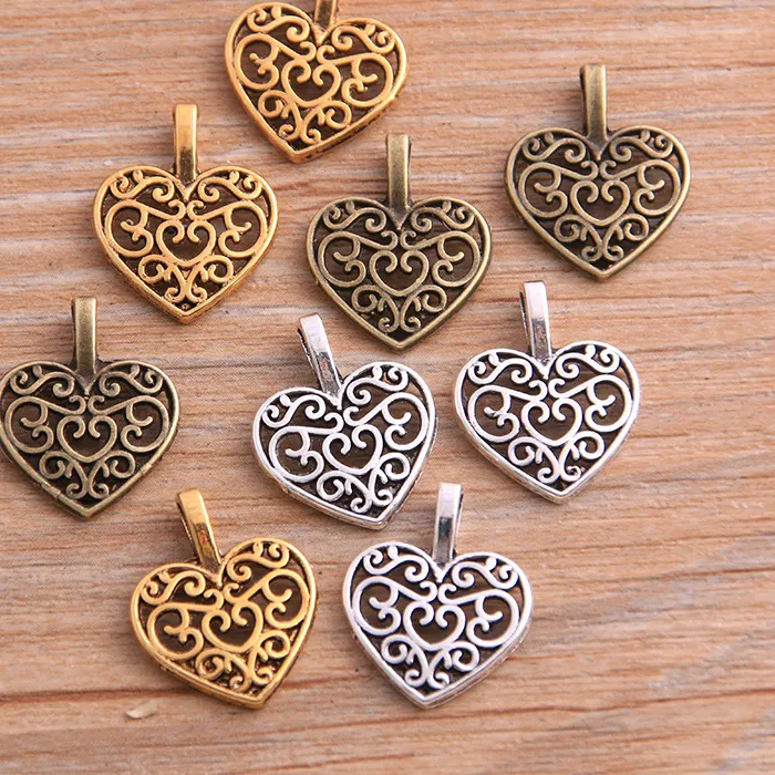Authentic Trio Of Sacred Hearts Triple- Tone Hollow Love Charms For Heart- Centered Crafting