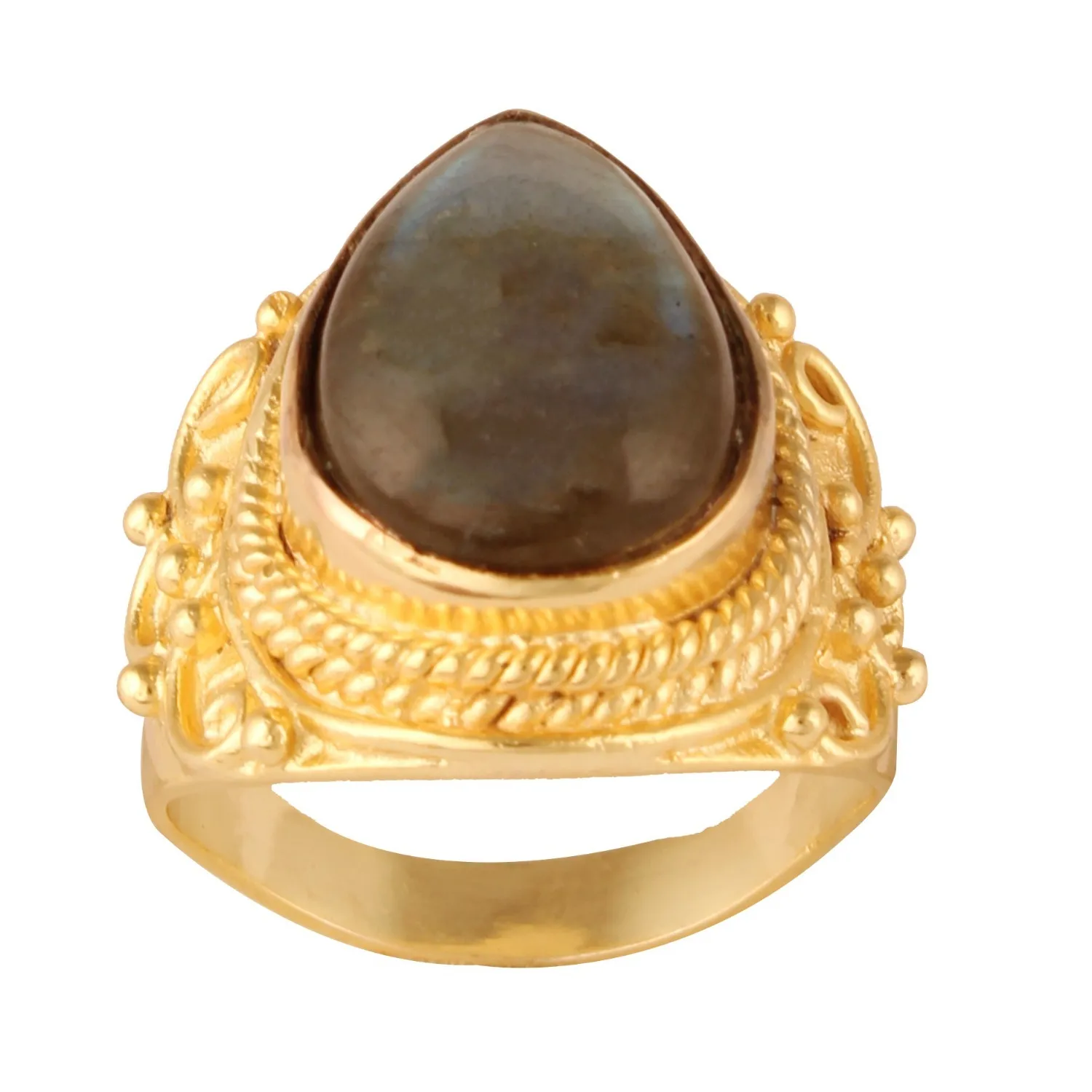 Authentic Labradorite Guardian: Handcrafted 18k Gold Plated Protection Ring for Men
