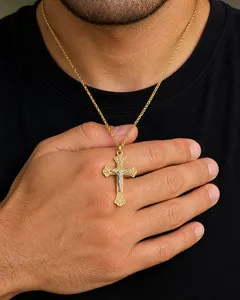 Authentic Crucifix Of Twin Radiance Gold And Silver Cross Pendant