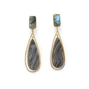 Authentic .925 Sterling Silver 14 Karat Gold Plated Labradorite and Desert Druzy Women's E