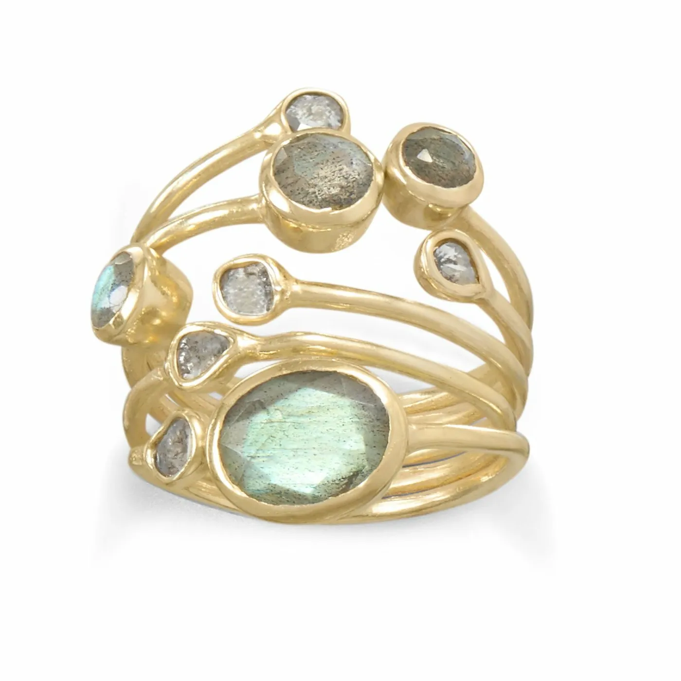 Authentic Mystical Aurora Ring: Celestial Balance of Polki Diamonds and Labradorite